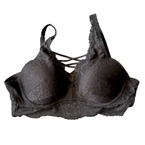 Victoria's Secret PINK Black Push Up Coquette Bralette Floral Lace Padded L